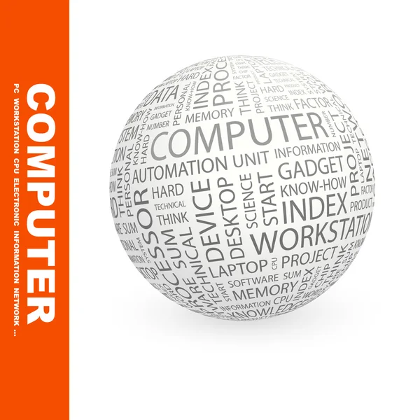 コンピューター。世界中の異なる関連用語. — ストックベクタ