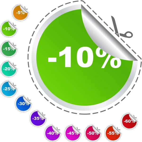 Korting label sjablonen met verschillende percentages — Stockvector