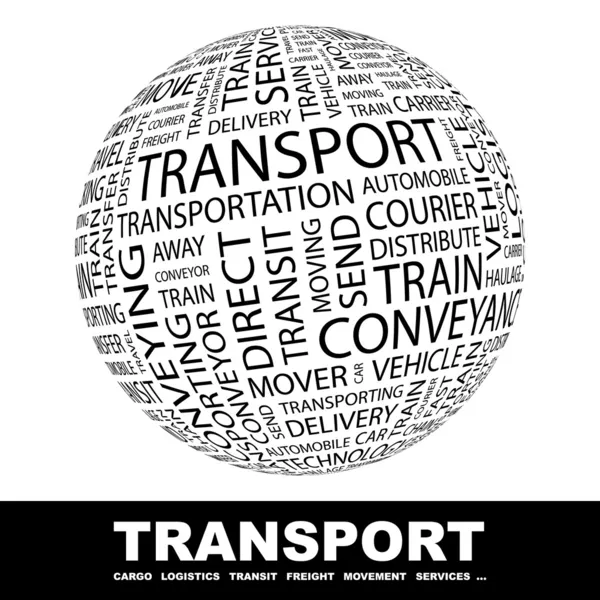 TRANSPORT. Globe with different association terms. — Stock Vector