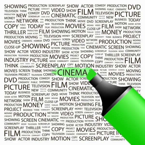 CINEMA. Highlighter over background with different association terms. — Stock Vector