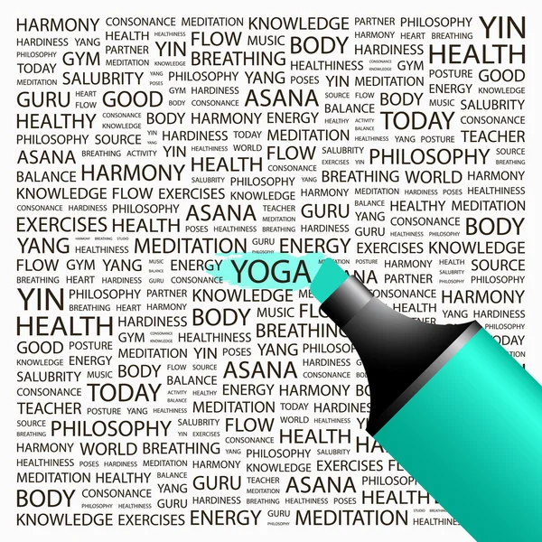 Yoga. Vurgulayıcı farklı ilişkilendirme şartları ile arka üzerinden. — Stok Vektör