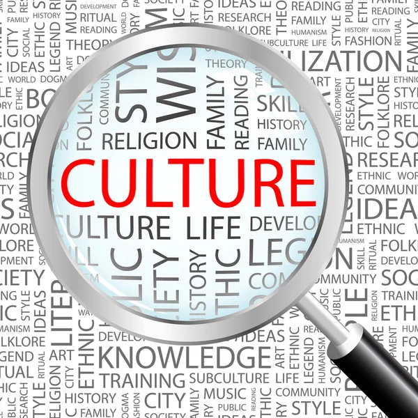 Kültür. Büyüteç farklı ilişkilendirme şartları ile arka üzerinden. — Stok Vektör