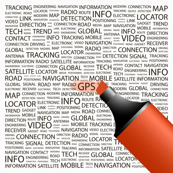 GPS. överstrykningspenna över bakgrund med olika association villkor. — Stock vektor