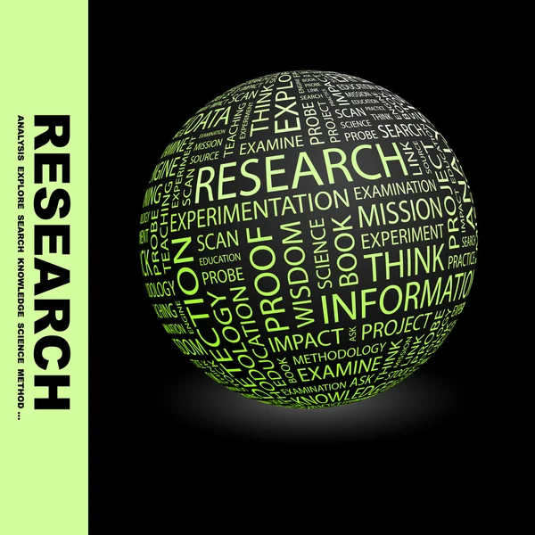La recherche. Globe avec différents termes d'association . — Image vectorielle
