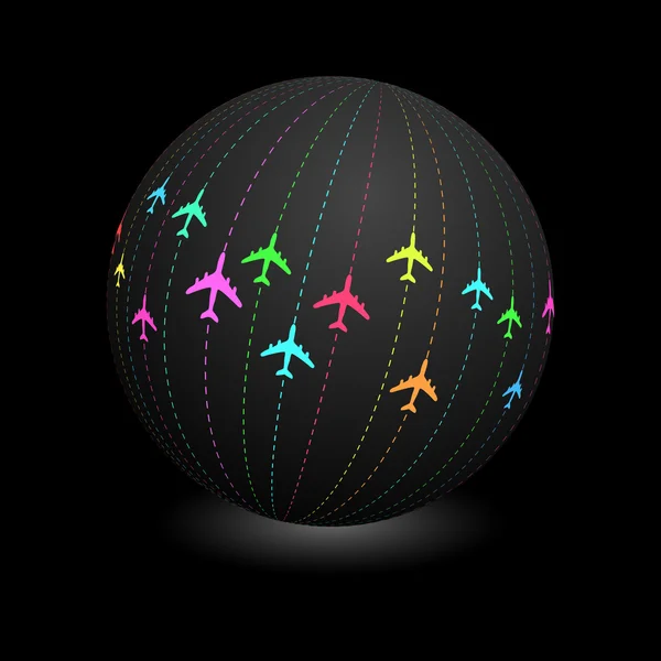 Globus mit Flugzeugschildern. — Stockvektor