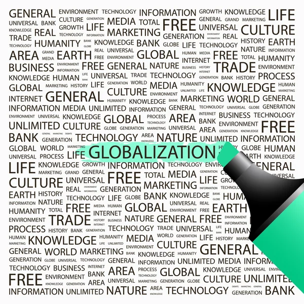 全球化。在与不同协会条款的背景荧光笔. — 图库矢量图片