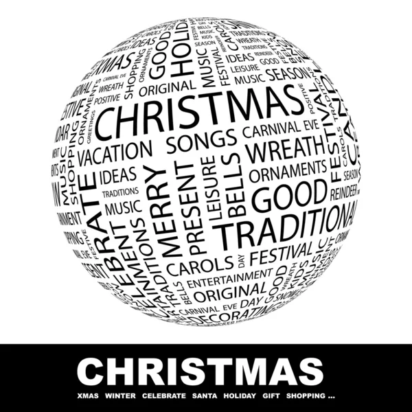 C'est Noël. Globe avec différents termes d'association . — Image vectorielle