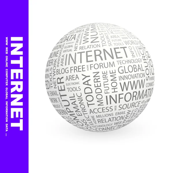 INTERNET. Globe with different association terms. — Stok Vektör