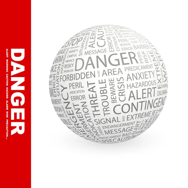 DANGER. Globe with different association terms. — Stock Vector
