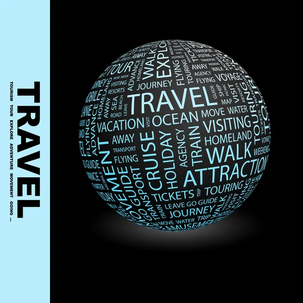 TRAVEL. Globe with different association terms. — Stock Vector