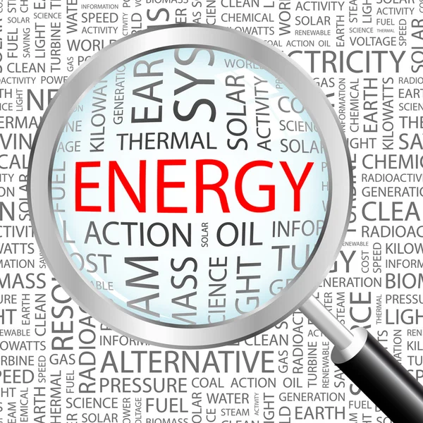 Energii. lupę tło z warunkami różne stowarzyszenia. — Wektor stockowy