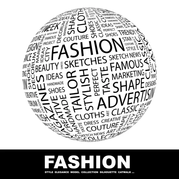 FASHION. Globe with different association terms. — Stock Vector