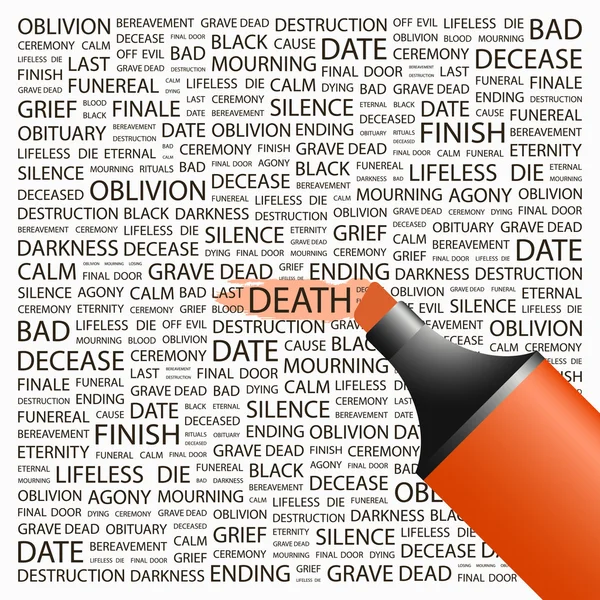 DEATH. Highlighter over background with different association terms. — Stock Vector