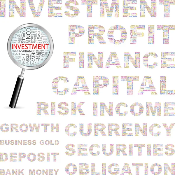 Investice. slovo koláž na bílém pozadí. — Stockový vektor