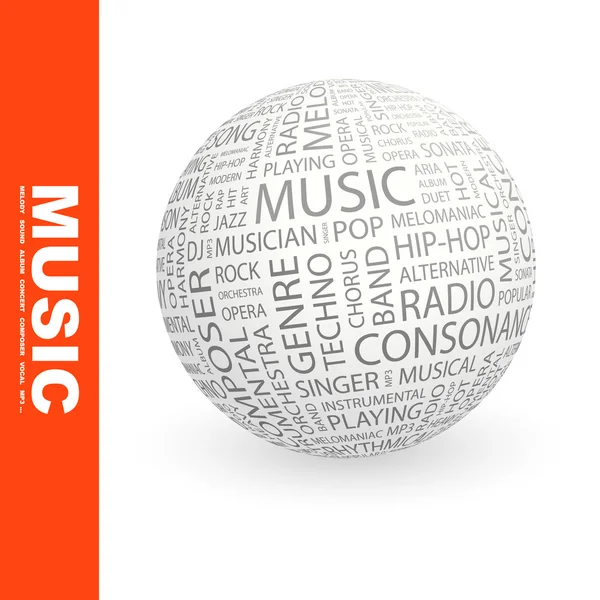 MUSIC. Globe with different association terms. — Stock Vector