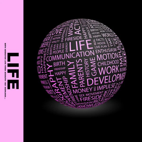 La vita. Collage di parole su sfondo nero . — Vettoriale Stock