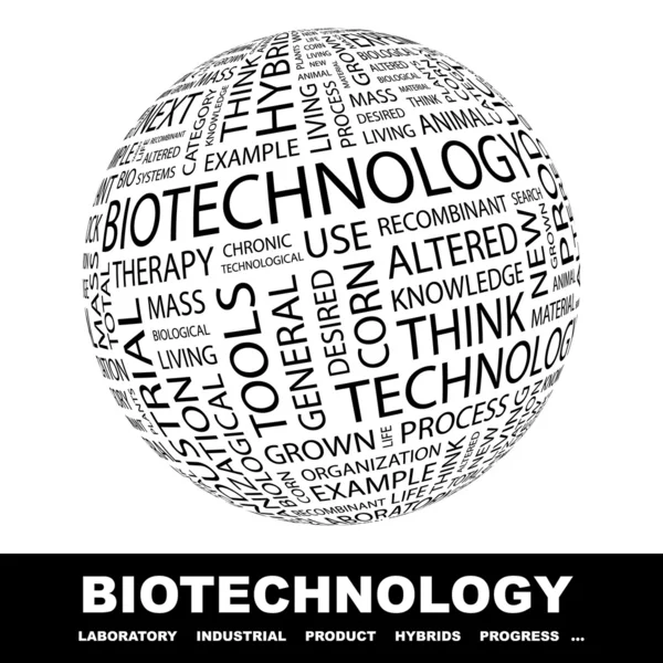 Biotechnology.Globe med olika association villkor. — Stock vektor