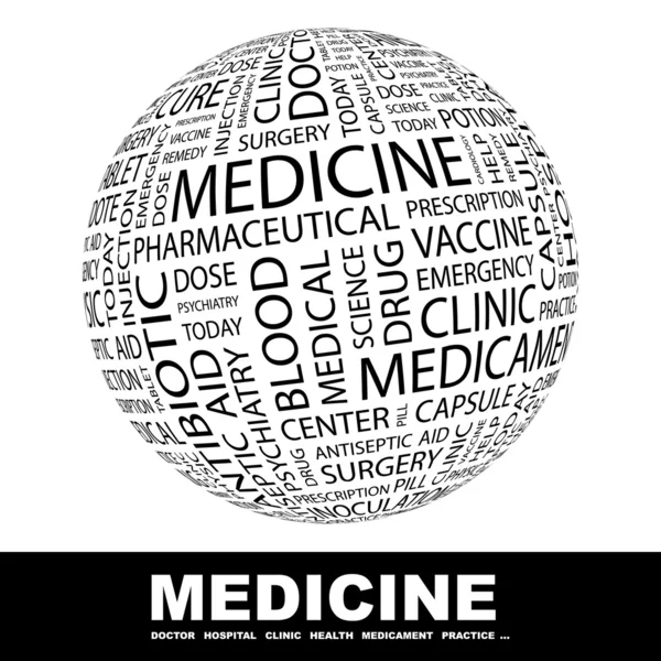 Medicine. Globe with different association terms. — Stock Vector