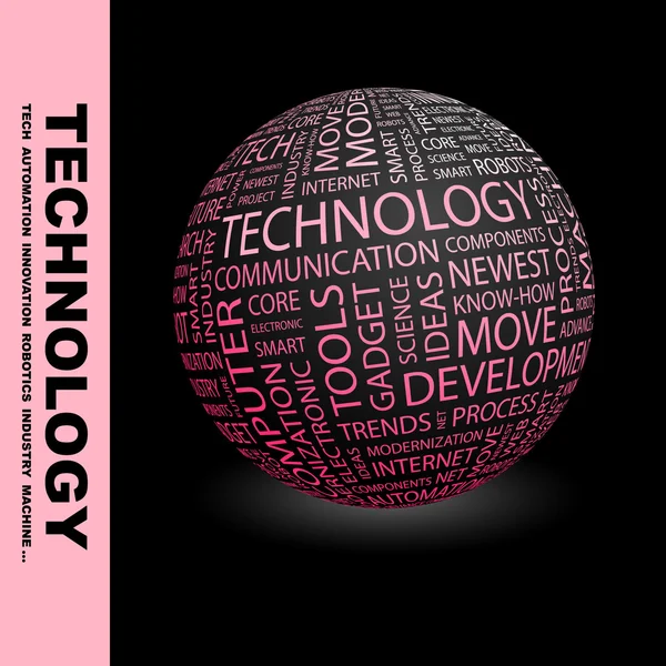 Technologie. wereldbol met verschillende vereniging voorwaarden. — Stockvector