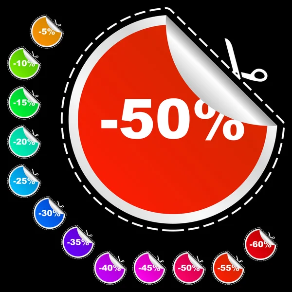Modelos de etiquetas de desconto com diferentes percentagens — Vetor de Stock