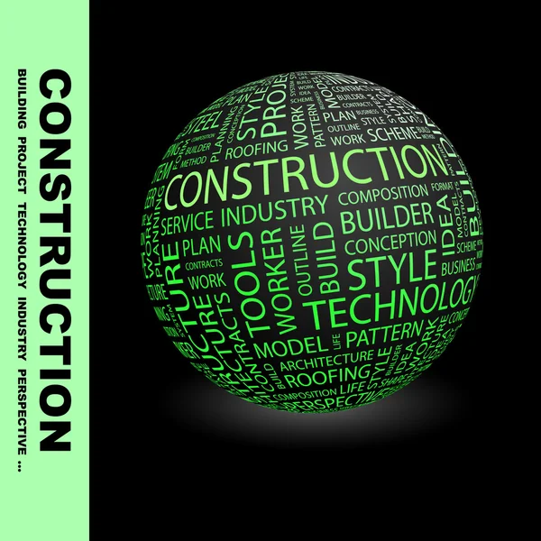 CONSTRUCTION. Globe with different association terms. — Stock Vector