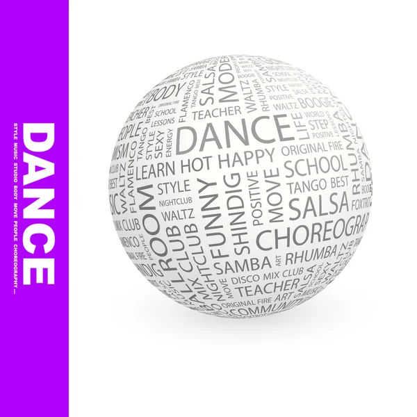 Танцы. Глобус с различными ассоциативными терминами . — стоковый вектор