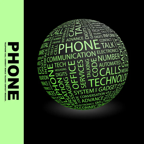 Téléphone. Globe avec différents termes d'association . — Image vectorielle