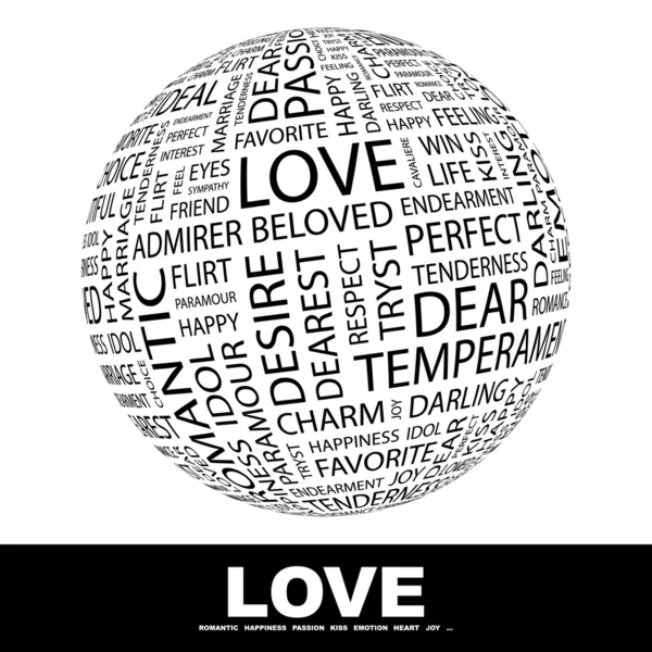 LOVE. Globe with different association terms. — Stock Vector