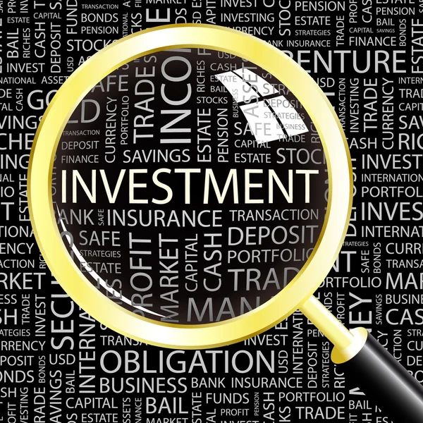 Investice. zvětšovací sklo nad bezešvé pozadí — Stockový vektor