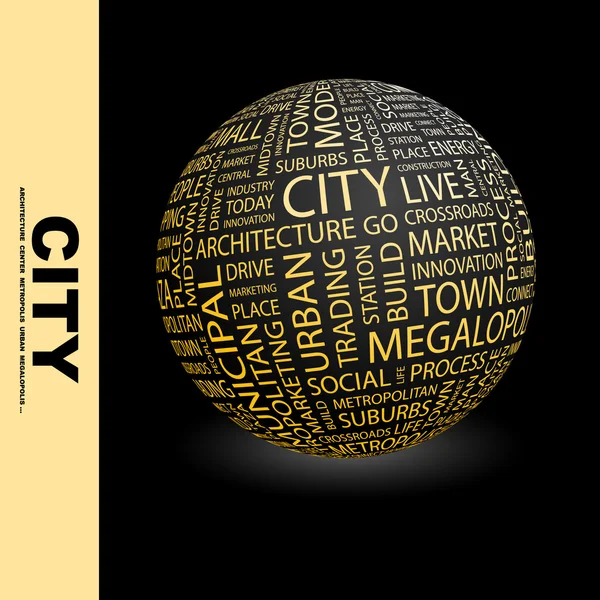 CITY. Globe with different association terms. — Stock Vector