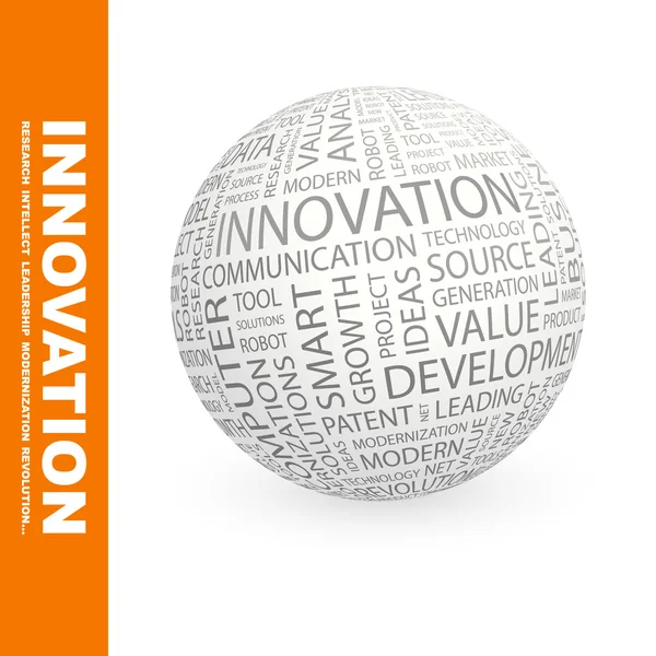 Innovatie. wereldbol met verschillende vereniging voorwaarden. — Stockvector
