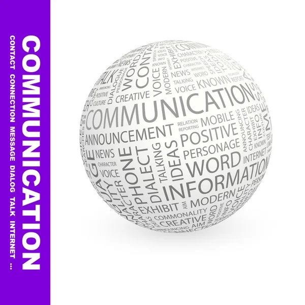 COMMUNICATION. Globe avec différents termes d'association . — Image vectorielle