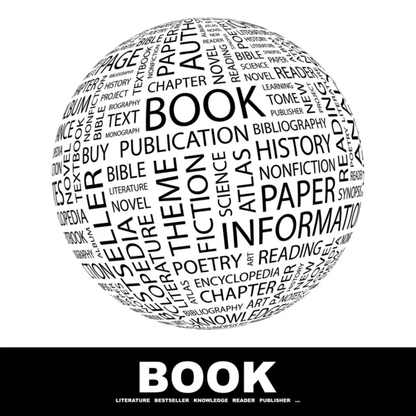 Un livre. Globe avec différents termes d'association . — Image vectorielle