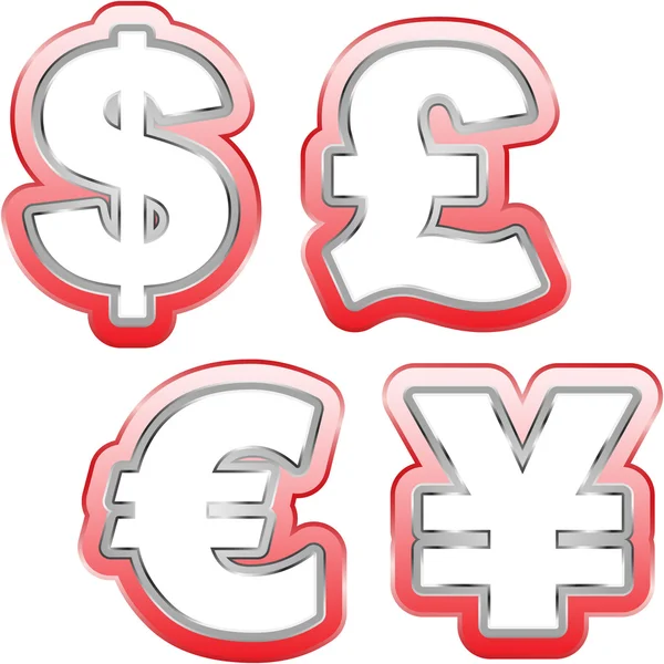 Δολάριο, ευρώ, γιεν και Λίρα σημάδια του φορέα. — Διανυσματικό Αρχείο