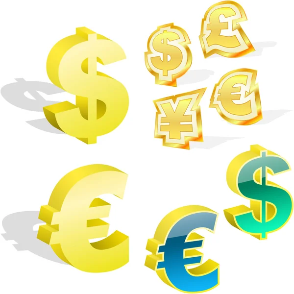 Δολάριο, ευρώ, γιεν και Λίρα εικόνες του φορέα. — Διανυσματικό Αρχείο