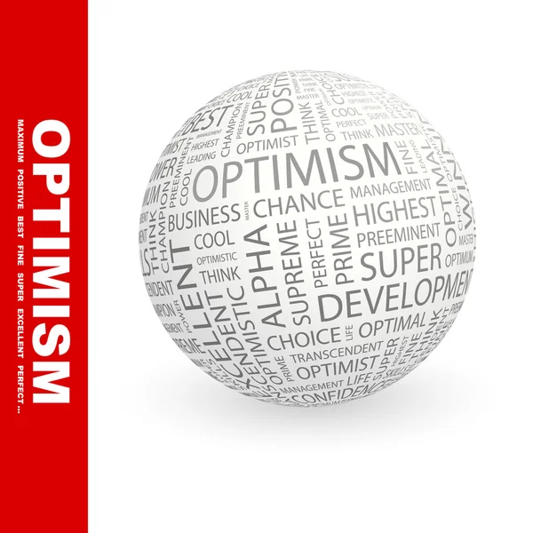 OPTIMISM. Глобус з різними термінами асоціації . — стоковий вектор