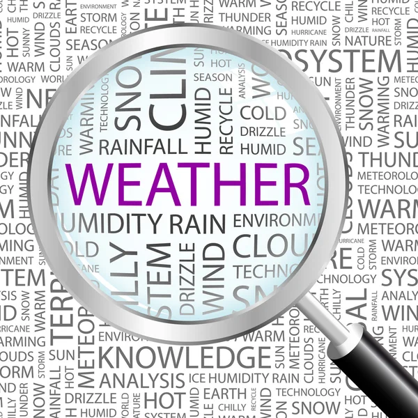 WEATHER. Magnifying glass over background — Stock Vector