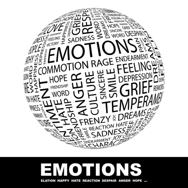 Эмоции. Глобус с различными ассоциативными терминами . — стоковый вектор
