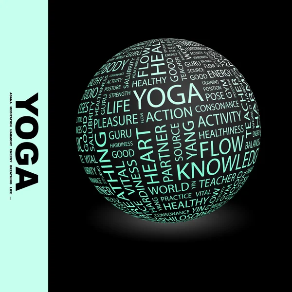 Yoga. Globus mit unterschiedlichen Assoziationsbedingungen. — Stockvektor