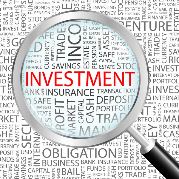 Investice. zvětšovací sklo nad bezešvé pozadí — Stockový vektor