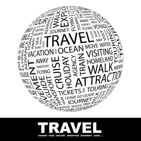 TRAVEL. Globe with different association terms. — Stock Vector