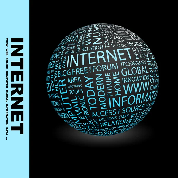 INTERNET. Globe with different association terms. — Stok Vektör