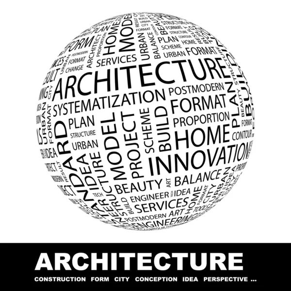 Architektura. zeměkoule s různými asociace termíny. — Stockový vektor