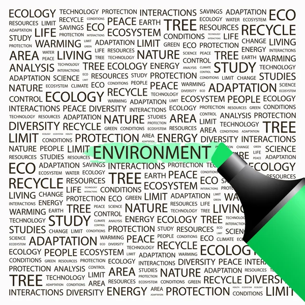 Milieu. markeerstift op achtergrond met verschillende vereniging voorwaarden. — Stockvector