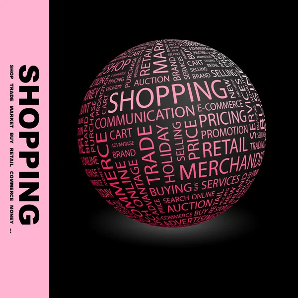Je fais du shopping. Globe avec différents termes d'association . — Image vectorielle