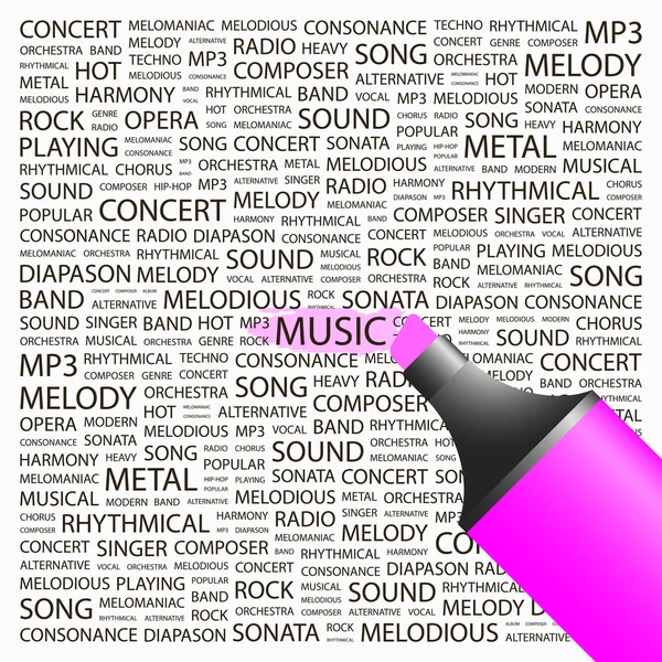 MUSIC. Highlighter over background with different association terms. — Stock Vector