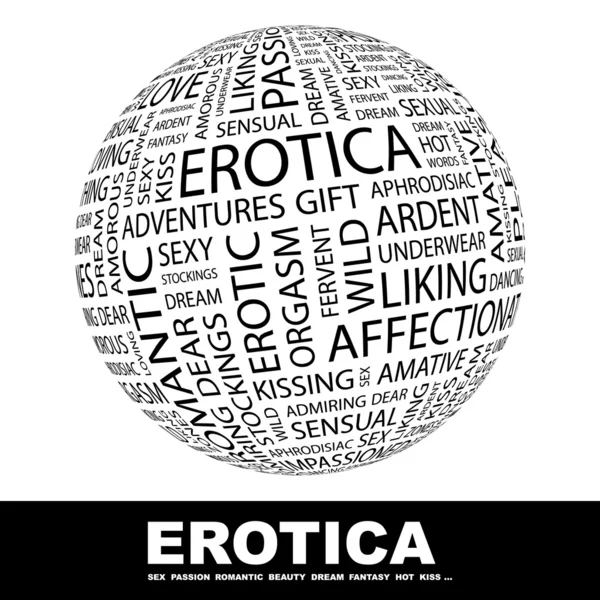Erotika. zeměkoule s různými asociace termíny. — Stockový vektor