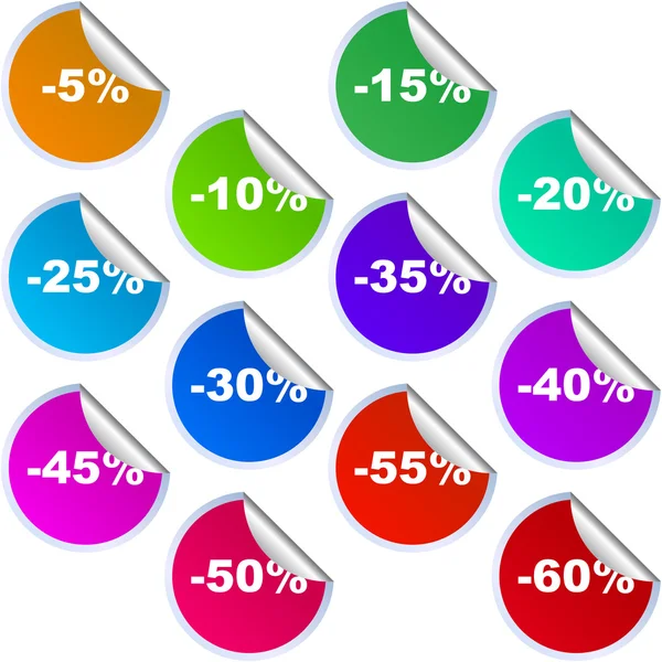 Rabatt-Etikettenvorlagen mit unterschiedlichen Prozentsätzen — Stockvektor