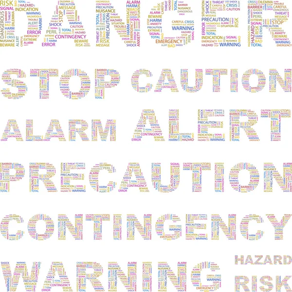 Κίνδυνος. λέξη κολάζ σε άσπρο φόντο. εικονογράφηση φορέας. — Διανυσματικό Αρχείο
