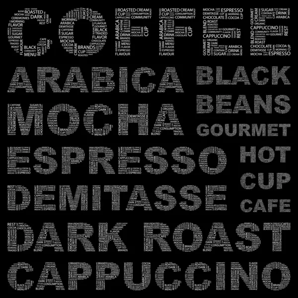 Kahve. kelime oyunu. resimde farklı ilişkilendirme terimleri. — Stok Vektör